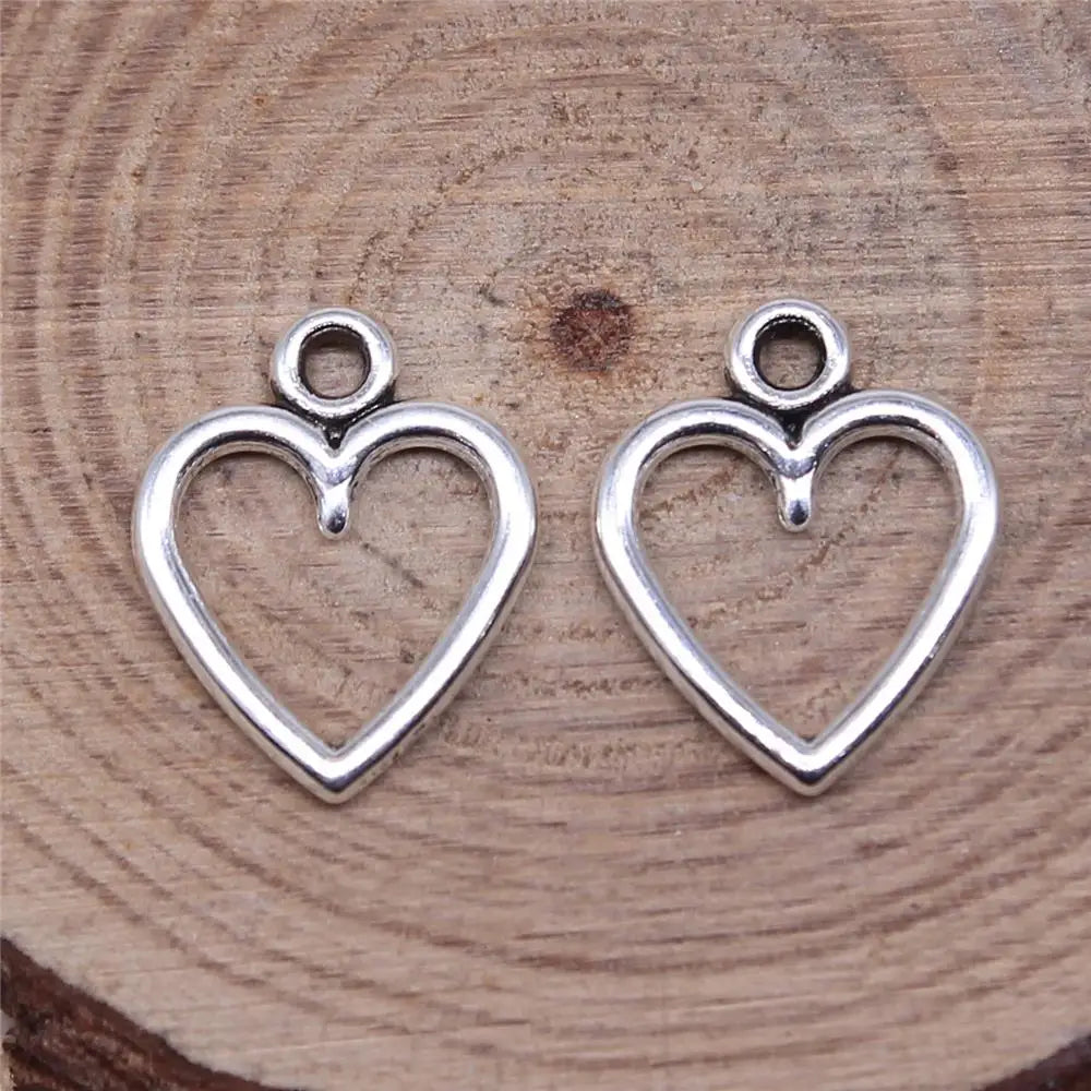 500pcs Antique Silver Hollow Heart Charms 14x12mm DIY Jewelry Findings