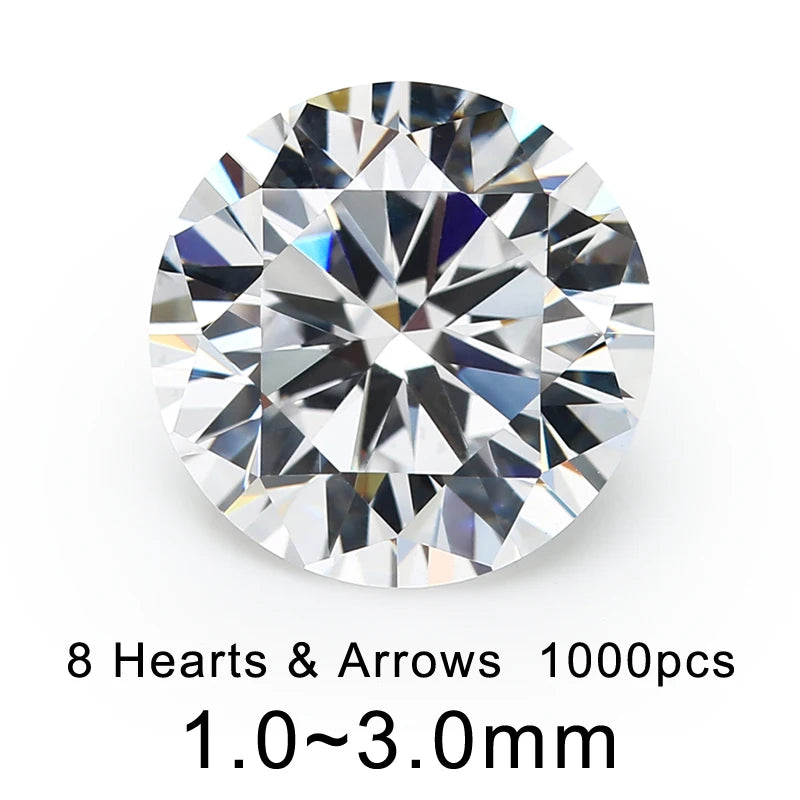 500pcs 1-3mm 8 Hearts And 8 Arrows AAAAA CZ Loose Stone
