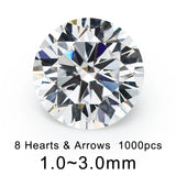 500pcs 1-3mm 8 Hearts And 8 Arrows AAAAA CZ Loose Stone