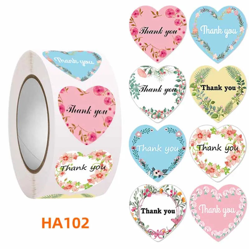 500pcs 2.5cm Heart Thank You Stickers for Package Stationery