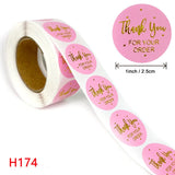500 Thank You For Your Order Sticker Pink/Black Round Shape Label