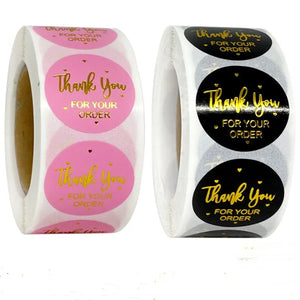 500 Thank You For Your Order Sticker Pink/Black Round Shape Label
