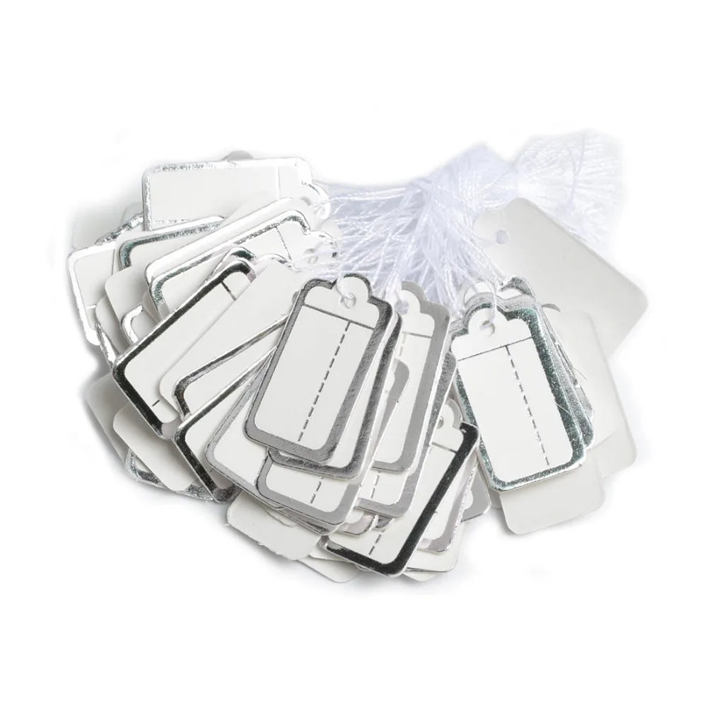 500pcs 26x13mm Silver Label Tie String Display Tags Blank Hang tag