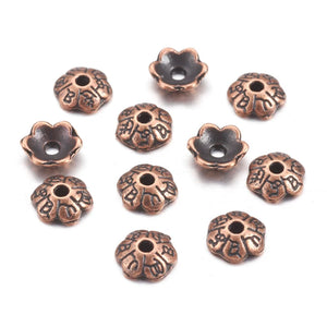 500pcs 6mm Tibetan Style Flower Bead Caps Antique Bronze Golden