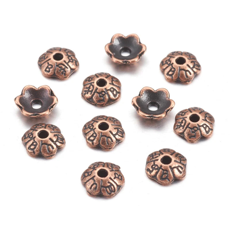 500pcs 6mm Tibetan Style Flower Bead Caps Antique Bronze Golden