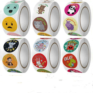 500pcs Cartoon Animal Sticker for Kids, English Teacher Reward Roll