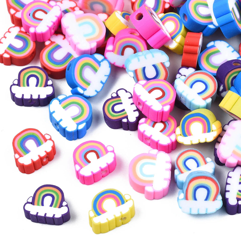 500pcs Rainbow Clouds Beads Polymer Clay Loose Spacer Beads for Jewelry Making