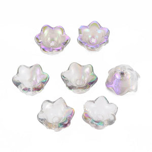 500pcs Violet Flower Glass Bead Caps, 11.5x10.5x8.5mm, Hole: 1mm