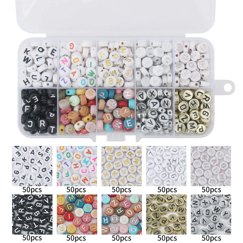 500pcs Acrylic Alphabet Letter Beads Jewelry Making DIY Name Bracelets Set Kids