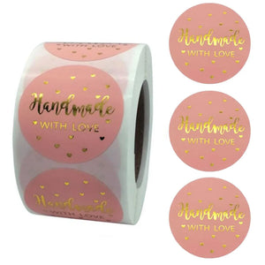 500pcs 1in Pink Foil Handmade with Love Lables for Wedding Party Gift Card