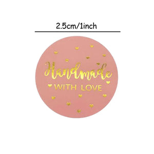 500pcs 1in Pink Foil Handmade with Love Lables for Wedding Party Gift Card