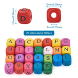 500pcs 10mm Wood Beads Colorful Alphabet Cube for DIY Jewelry Making