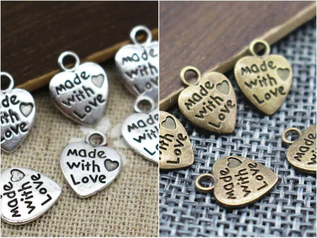 500pcs Heart Shape Vintage Charms Silver Bronze WITH LOVE CZ Pendants