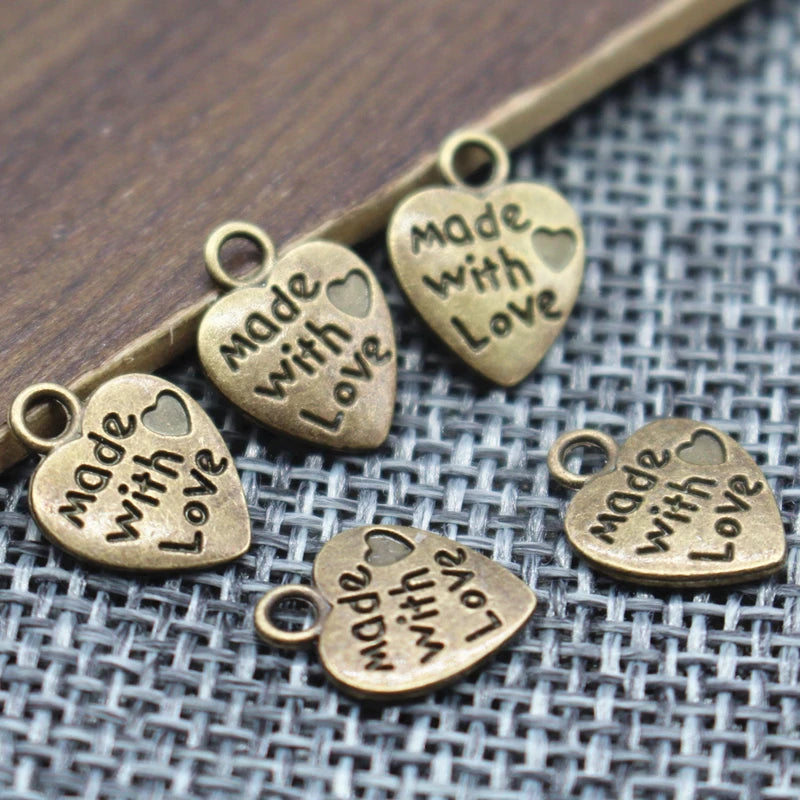 500pcs Heart Shape Vintage Charms Silver Bronze WITH LOVE CZ Pendants