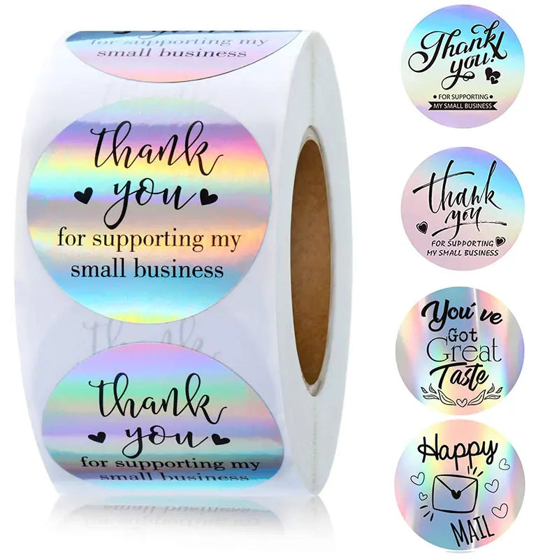 500pcs 1" Rainbow Laser Thank You Sticker Adhesive Labels for Small Business