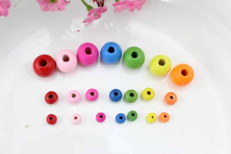 500pcs Natural Wood Round Beads Mixed Colors and Size for Jewelry Making