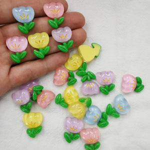 500 Resin Jelly Tulip Flowers Sticker Half Beads 16-20mm