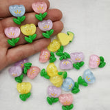 500 Resin Jelly Tulip Flowers Sticker Half Beads 16-20mm