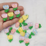 500 Resin Jelly Tulip Flowers Sticker Half Beads 16-20mm