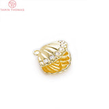 4PCS 13x12MM 24K Brass Zircon Shell Charms Pendants Jewelry Making DIY