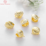4PCS 13x12MM 24K Brass Zircon Shell Charms Pendants Jewelry Making DIY