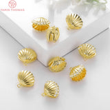 4PCS 13x12MM 24K Brass Zircon Shell Charms Pendants Jewelry Making DIY