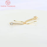 6PCS 20x4MM 24K Plated Brass Earrings Hooks with Zircon