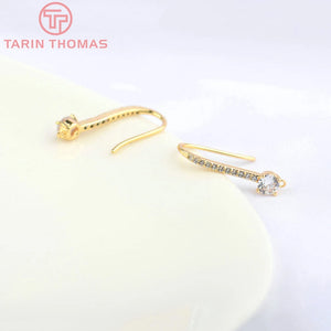 6PCS 20x4MM 24K Plated Brass Earrings Hooks with Zircon