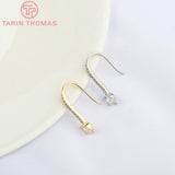 6PCS 20x4MM 24K Plated Brass Earrings Hooks with Zircon