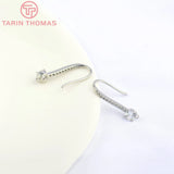 6PCS 20x4MM 24K Plated Brass Earrings Hooks with Zircon