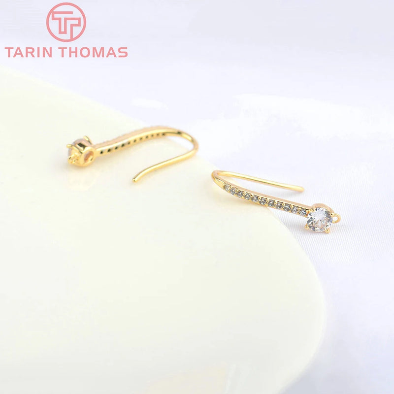 6PCS 20x4MM 24K Plated Brass Earrings Hooks with Zircon