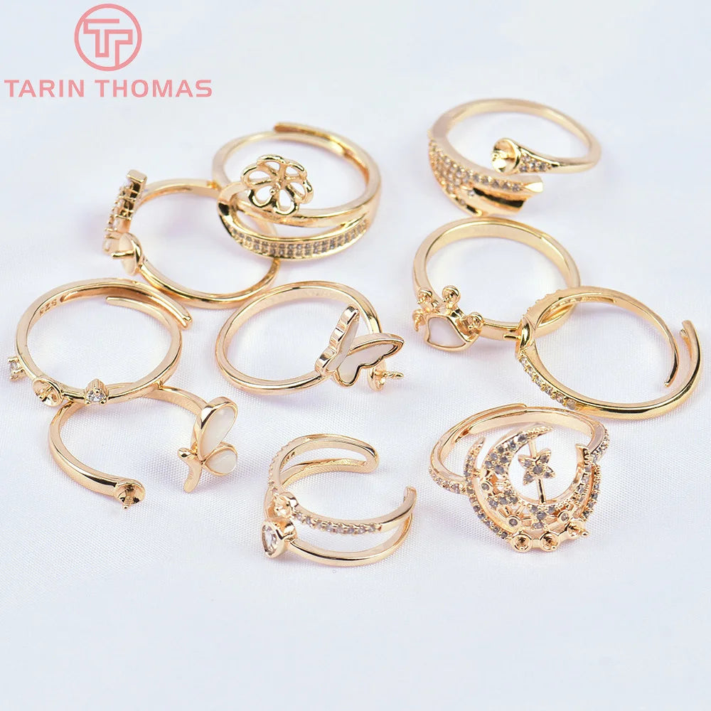 2PCS 20.5MM 24K Brass & Shell Adjustable Ring DIY Jewelry Findings