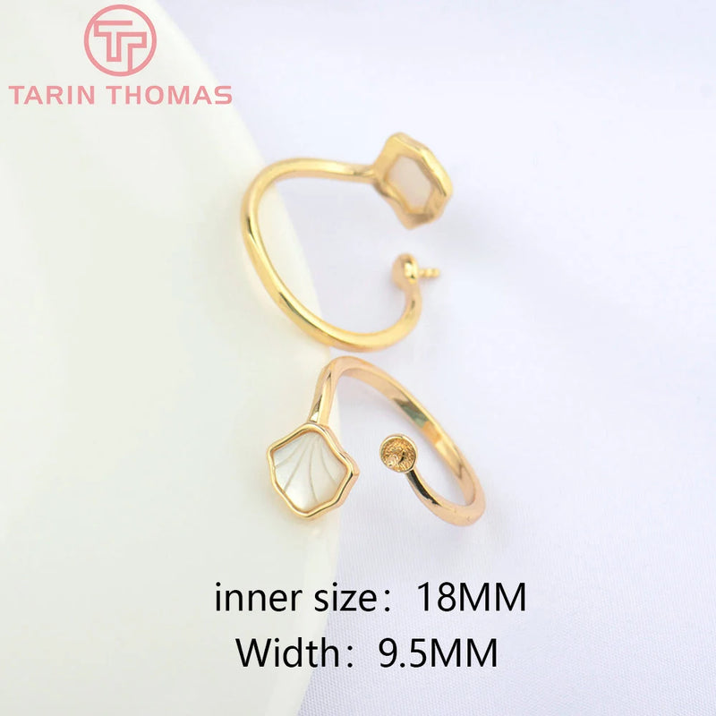 2PCS 20.5MM 24K Brass & Shell Adjustable Ring DIY Jewelry Findings