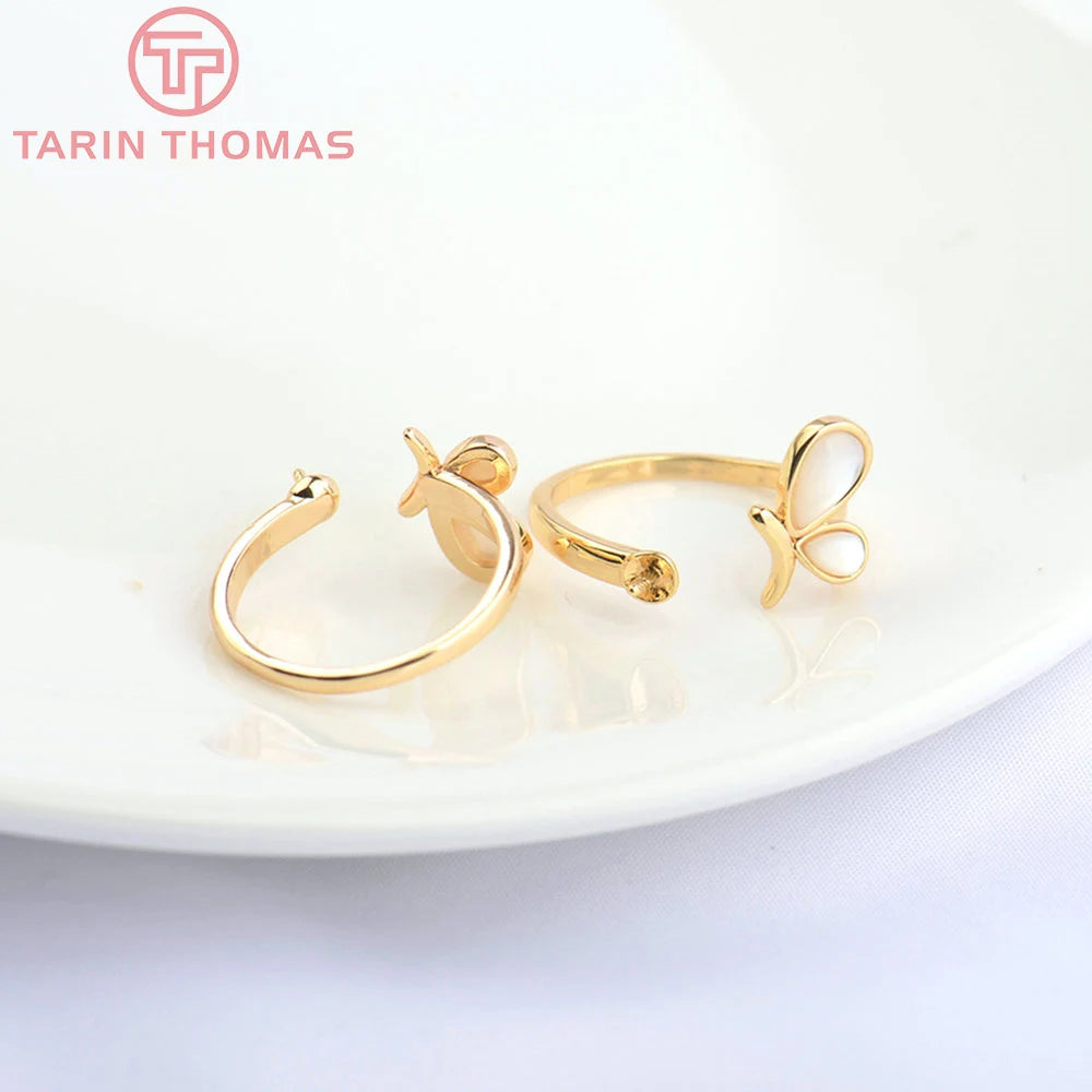 2PCS 20.5MM 24K Brass & Shell Adjustable Ring DIY Jewelry Findings