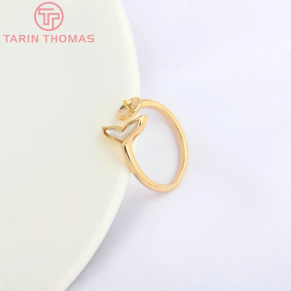 2PCS 20.5MM 24K Brass & Shell Adjustable Ring DIY Jewelry Findings
