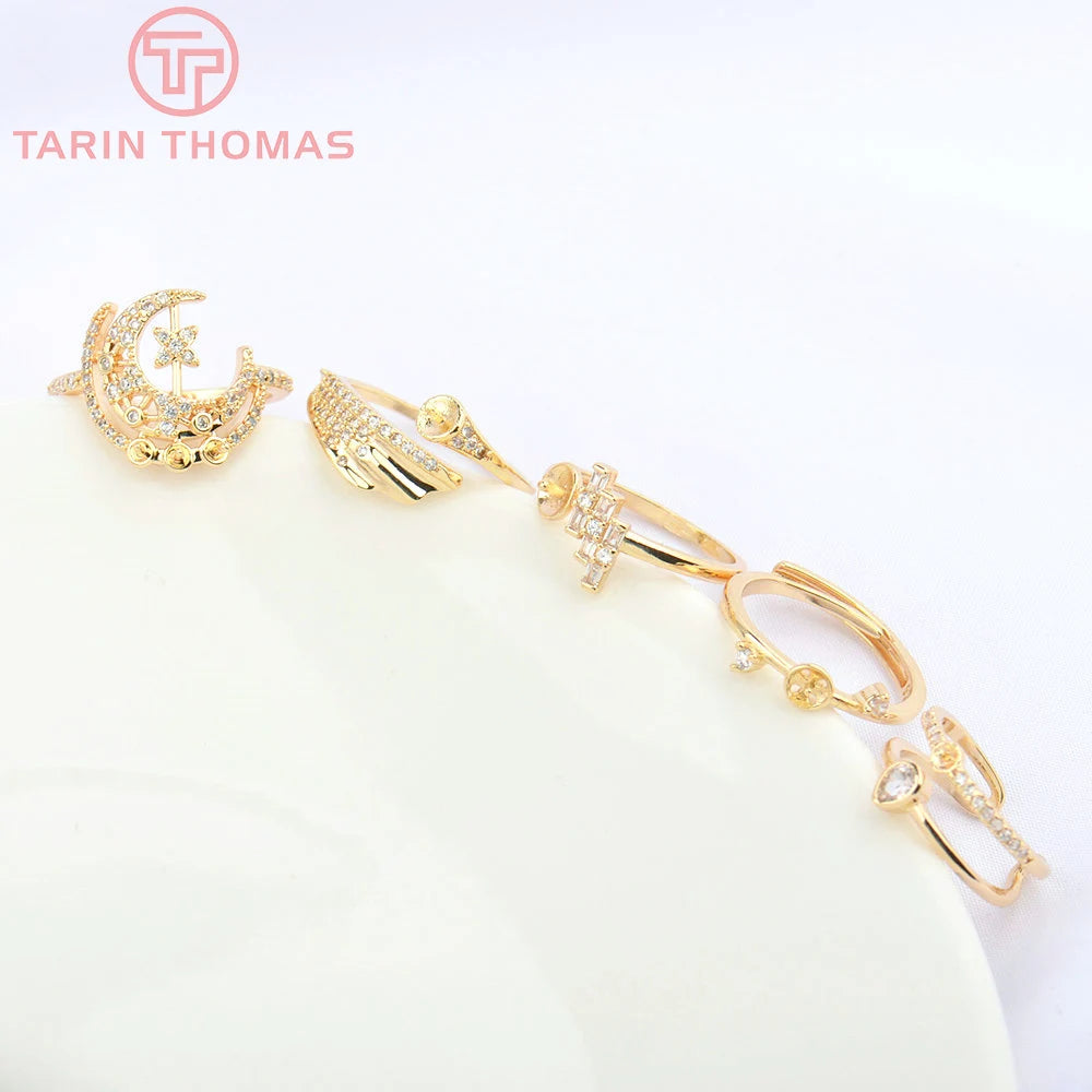 2PCS 20.5MM 24K Brass & Shell Adjustable Ring DIY Jewelry Findings
