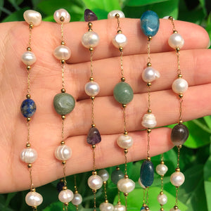 Stainless Steel Chain Natural Stones Beads Pearls Jewelry Making Gift