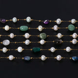 Stainless Steel Chain Natural Stones Beads Pearls Jewelry Making Gift