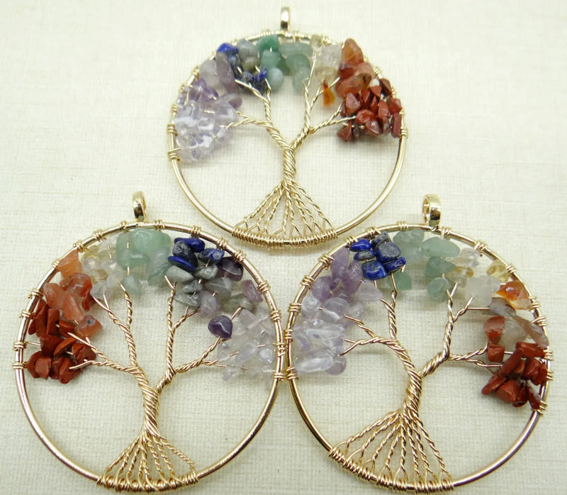 Natural Stone Aventurine 7 Chakra Tree of Life Pendant