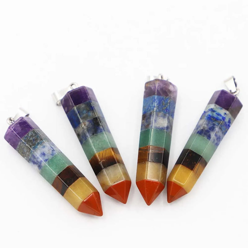 Rainbow 7 Chakras Stone Pendant Necklace Set