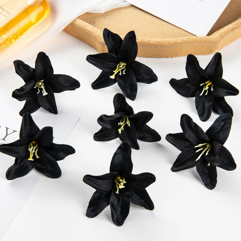 50PC Silk Lily Artificial Flowers for Craft Scrapbook Diy Candy Box Wedding Part