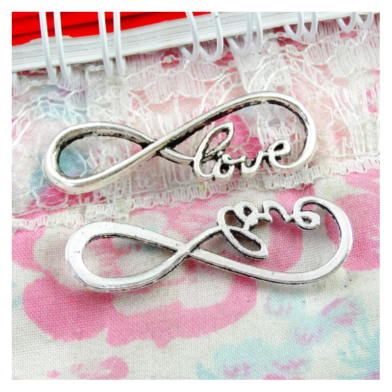 50PCS Antique Silver Plated Eternity Love Bracelets Connect Charms