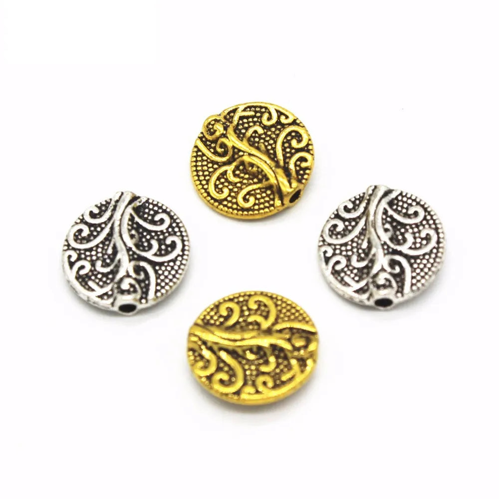 50PCS Tibetan Gold/Silver Spacer Beads 13x1.5mm Flat Round DIY Jewelry
