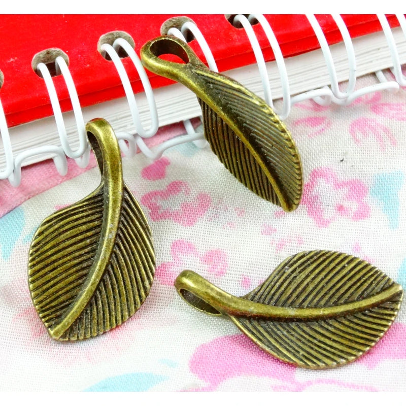 50PCS Antique Bronze Tree Leaf Charms Pendants DIY Jewelry Findings 16x27.5MM
