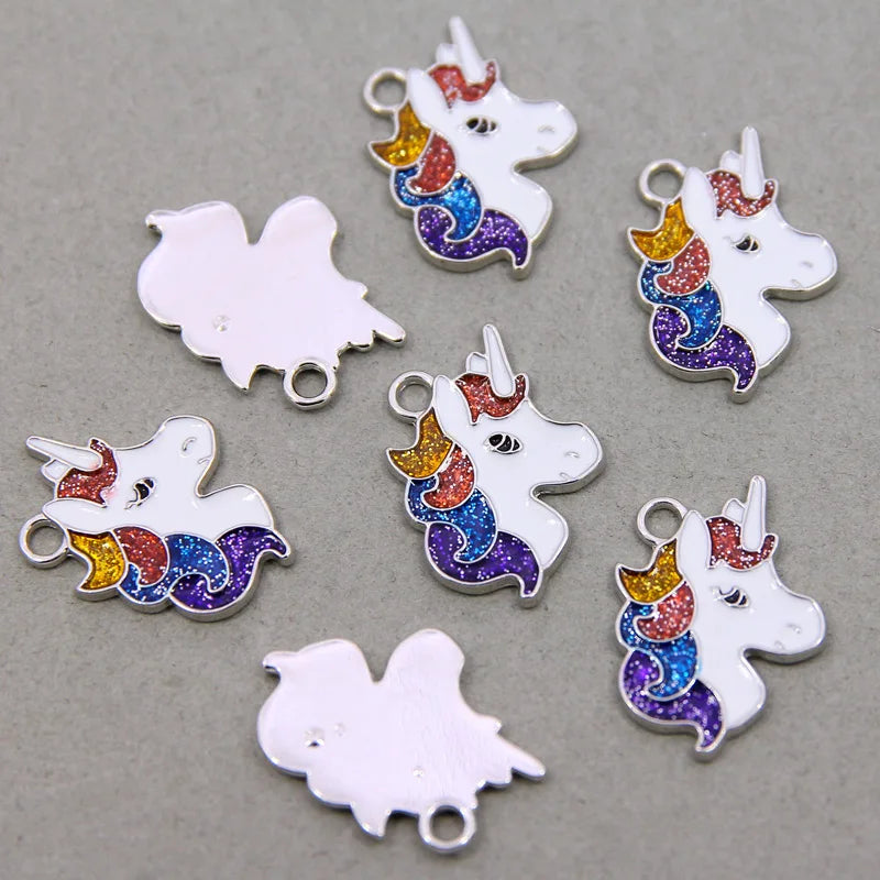 50PCS Enamel Cartoon Unicorn Charms Zinc Alloy Animal Pendant