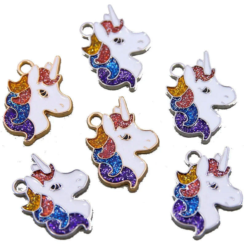 50PCS Enamel Cartoon Unicorn Charms Zinc Alloy Animal Pendant
