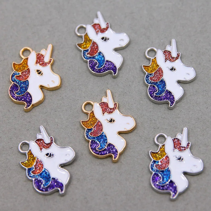50PCS Enamel Cartoon Unicorn Charms Zinc Alloy Animal Pendant