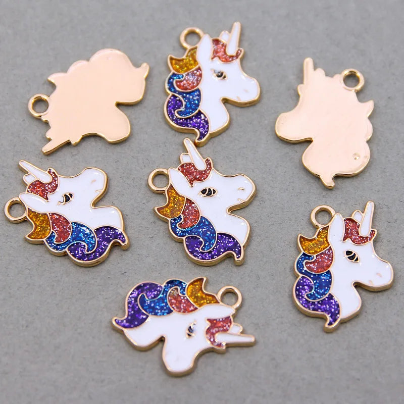 50PCS Enamel Cartoon Unicorn Charms Zinc Alloy Animal Pendant