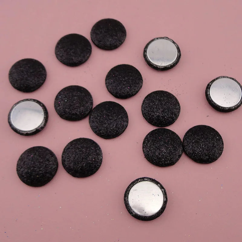 50PCS Glitter Leather Covered Round Buttons Bling Flat Back Beads