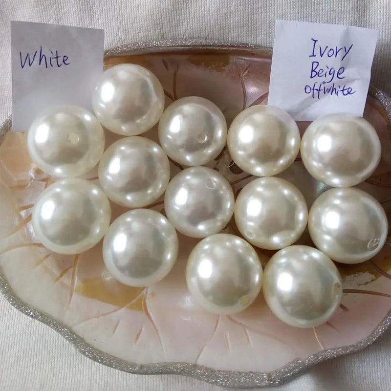 50PCS 22mm Ivory Round Plastic Pearl Beads for DIY Jewelry Making